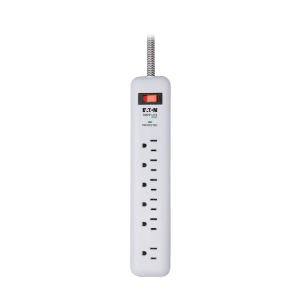 Tripp Lite 7-Outlet Surge Protector, 6 on Strip + 1 on Detachable Charger Plug, 2 USB (2.4A Shared), 900 Joules, 6 ft. Cord, 5-15P, White - TLP616USB