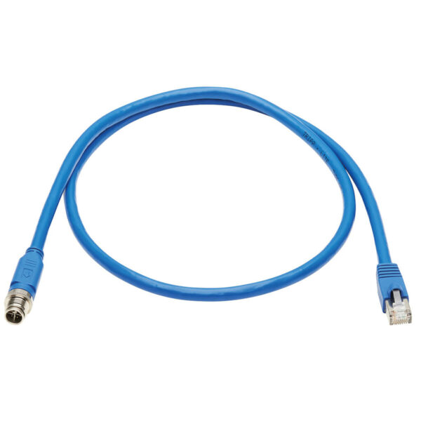 0120f4b3dc906fefaae6c3381e29a69c Tripp Lite series M12 X-Code Cat6a 10G F/UTP CMR-LP Shielded Ethernet Cable (M12 M/RJ45 M), IP68, PoE, Blue, 1 m (3.3 ft.), TAA