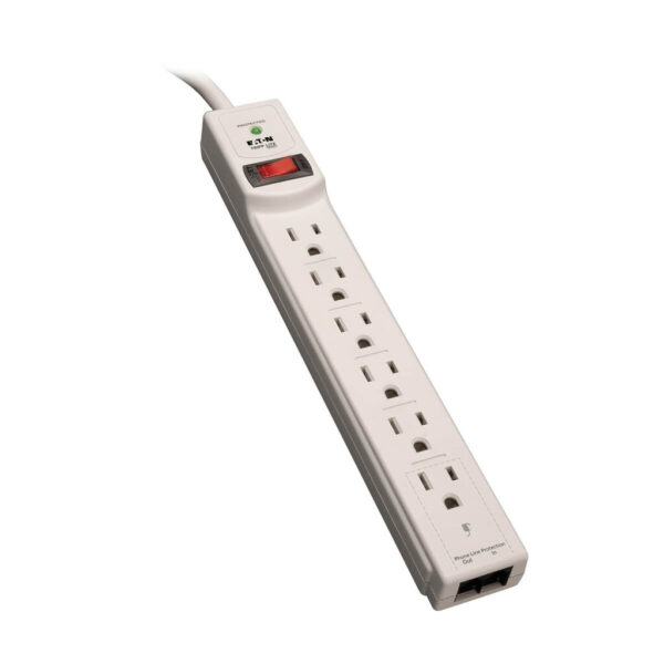 Tripp Lite series Protect It! 6-Outlet Surge Protector, 8 ft. (2.43 m) Cord, 1200 Joules, Tel/Modem Protection, Gray Housing