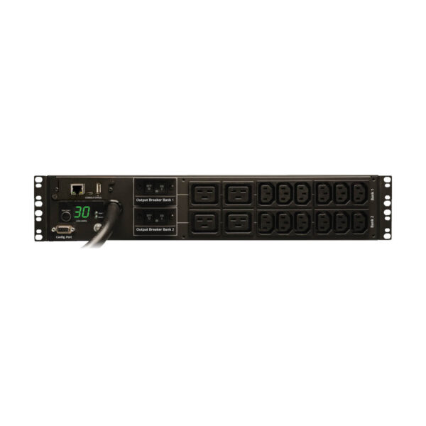 0381a47fbb320fc18236cbe9de47cd15 Tripp Lite 5.5kW 1-Phase Monitored PDU with LX Platform Interface, 208/230V Outlets (12-C13 and 4-C19), L6-30P, 12 ft. Cord, 2U Rack, TAA - PDUMNH30HV