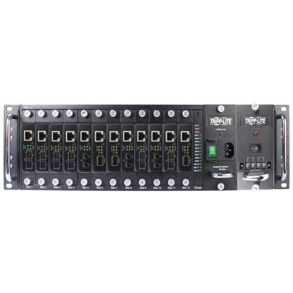 03d84e103064c35152c15b70a3767596 Tripp Lite series 12-Slot Media Converter Chassis for Select N784-H and N785-H Models, 3U Rack Mount, TAA