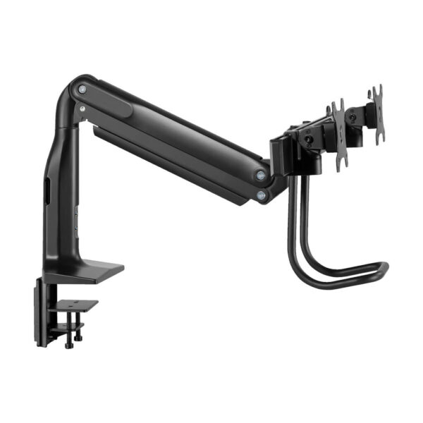 046c4bf033ec630639e363558e47eafd Tripp Lite series Safe-IT Precision-Placement Dual-Display Desk Clamp or Grommet with Antimicrobial Tape for 17” to 35” Displays, USB Ports