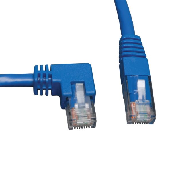 04bb07089e181749caf6149839b11cee-1 Tripp Lite series Left-Angle Cat6 Gigabit Molded UTP Ethernet Cable (RJ45 Left-Angle M to RJ45 M), Blue, 5 ft. (1.52 m)