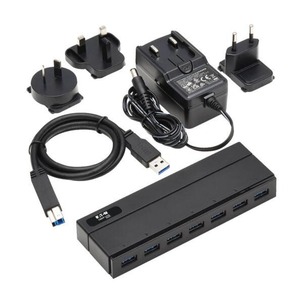Tripp Lite series 7-Port USB-A Mini Hub - USB 3.x (5Gbps), International Plug Adapters