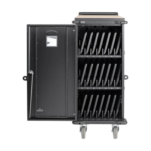 05661e32c37d2e4fff47a10a1aecf793 Tripp Lite series 21-Device AC Charging Cart for Laptops and Chromebooks - 120V, NEMA 5-15P, 10 ft. (3.05 m) Cord, Black