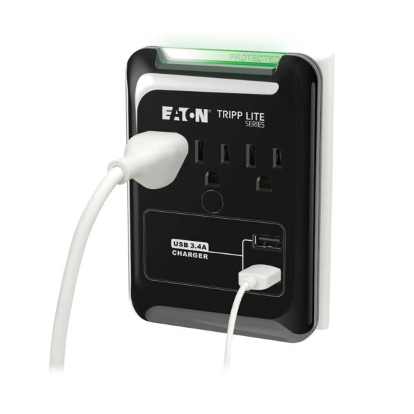056d18c8942156219eb41f97a0f92e34 Tripp Lite series Protect It! 3-Outlet Surge Protector, Direct Plug-In, 540 Joules, 3.4 A USB Charger, Diagnostic LED