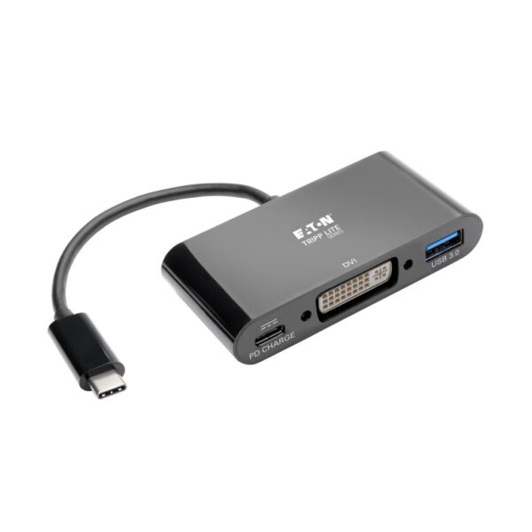 Tripp Lite series USB-C to DVI Adapter with USB 3.x (5Gbps) Hub Port and PD Charging, Black