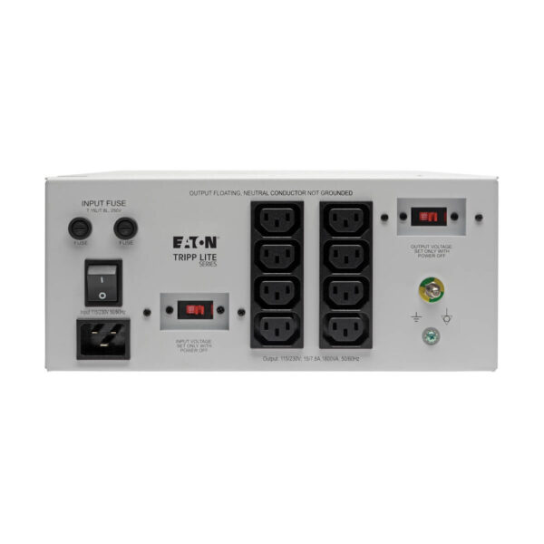 0620bc5260a5ee104005e0c1a5a347a9 Tripp Lite series Isolator Series Dual-Voltage 115/230V 1800W 60601-1 Medical-Grade Isolation Transformer, C20 Inlet, 8 C13 Outlets, TAA