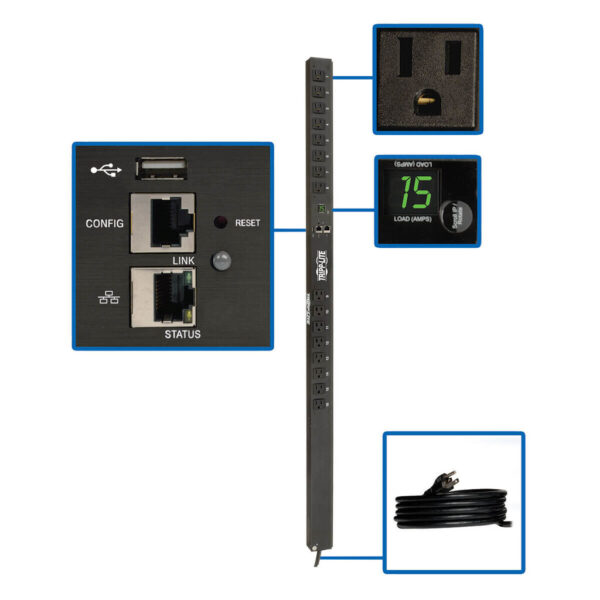 062e70e597ee32ea043362eafa7c724c Eaton 1.4kW Single-Phase Monitored PDU with LX Platform Interface, 120V Outlets (16 5-15R), 10 ft. (3.05 m) Cord with 5-15P Plug, 0U, TAA