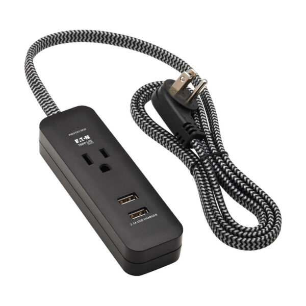 065da0e5cf69c1fa6fbf9d9ccac99b62 Tripp Lite series 1-Outlet Surge Protector with 2 USB Ports (2.1A Shared) - 4 ft. Cord, 5-15P Plug, 450 Joules, Black