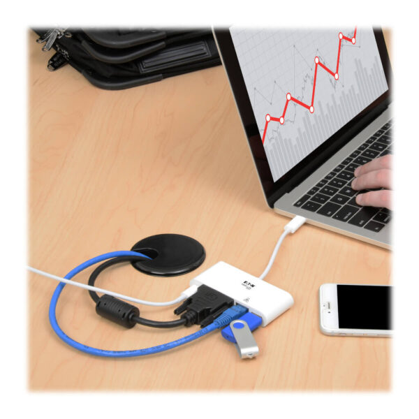 Tripp Lite series USB-C Multiport Adapter, DVI, USB 3.x (5Gbps) Hub Port, Gbe and PD Charging, White