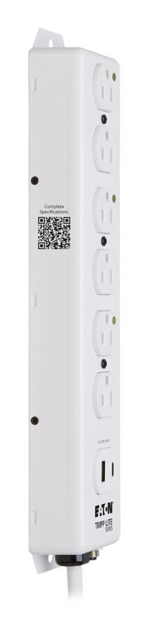 Tripp Lite series Safe-IT UL 1363 Medical-Grade Power Strip, 6 Hospital-Grade Outlets, USB Charging, Safety Covers, Antimicrobial, 2 ft. Cord
