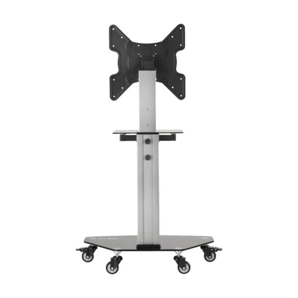 06d53c3dea60393ca012e5ae46542b07 Tripp Lite series Premier Rolling TV Cart for 32” to 55” Displays, Black Glass Base and Shelf, Locking Casters