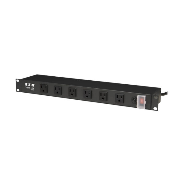 Tripp Lite series 1U Rack-Mount Power Strip, 120V, 15A, 5-15P, 12 Right-Angle 5-15R Outlets (6 Front-Facing, 6 Rear-Facing), 15 ft. (4.57 m) Cord