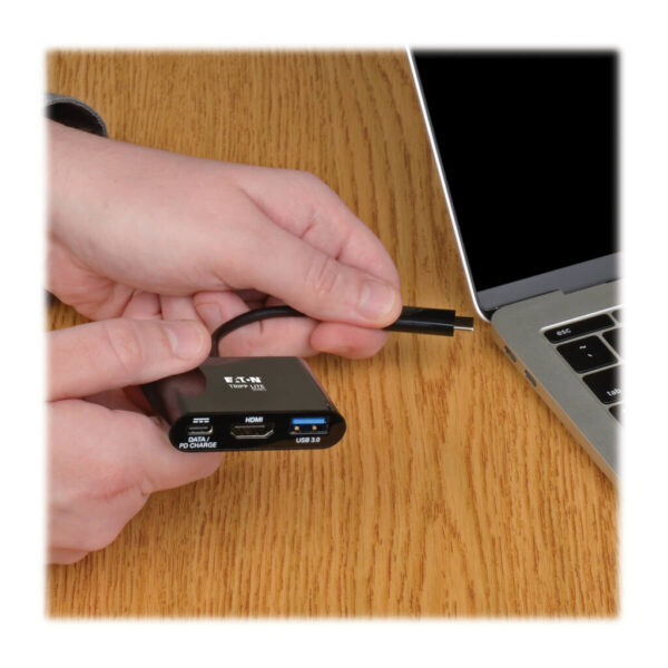 Tripp Lite series USB-C to HDMI 4K Adapter with USB 3.x (5Gbps) Hub Port and 60W PD Charging, HDCP, Black