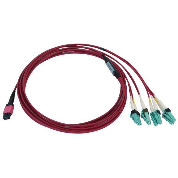 0a19f78a35c8e6811fc2c6142f9ddda5 Tripp Lite series 40/100G Multimode 50/125 OM4 Fiber Optic Cable (12F MTP/MPO-PC to 4x Duplex LC/PC F/M), LSZH, Magenta, 3 m (9.8 ft.)