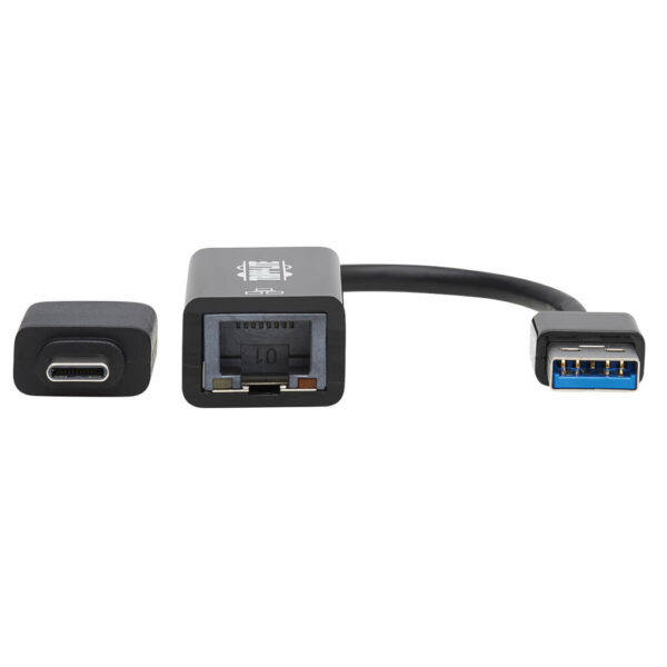 Tripp Lite series USB-C, USB-A to RJ45 Gigabit Ethernet Network Adapter (2xM/F), USB 3.2 Gen 1, Black