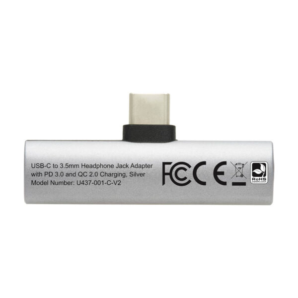Tripp Lite series USB-C to 3.5 mm Headphone Jack Adapter for Hi-Res Stereo Audio - PD 3.0 and QC 2.0 Charging, Silver