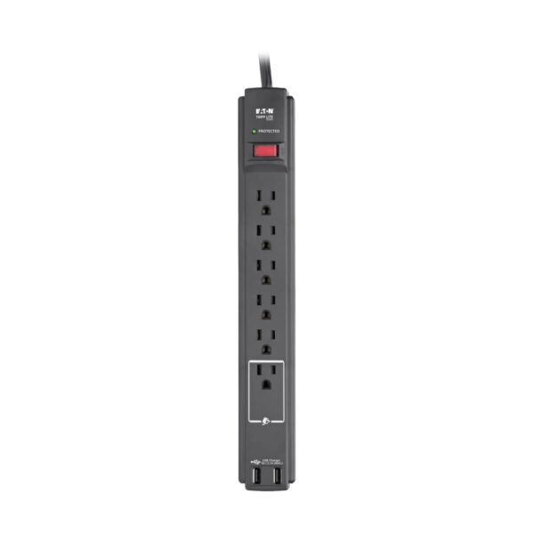 Tripp Lite series Protect It! 6-Outlet Surge Protector, 6 ft. Cord, 1200 Joules, 20W PD Charging, 2 USB Ports, Black Housing
