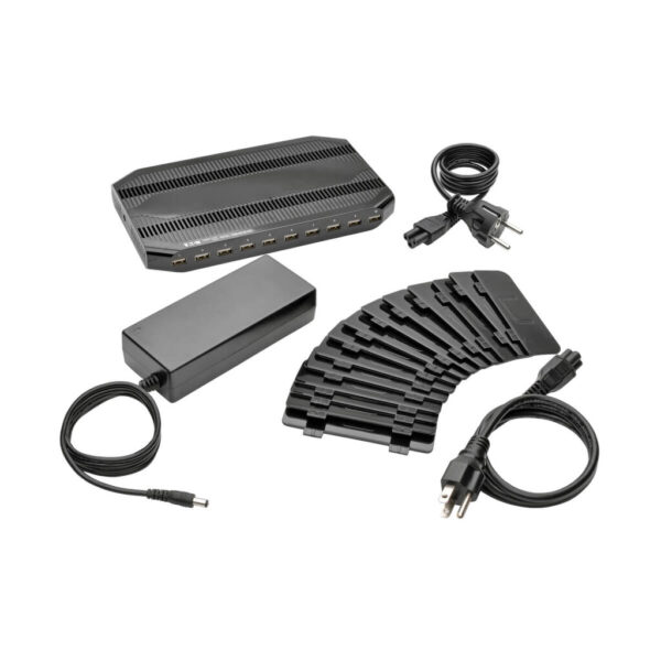 Tripp Lite series 10-Port USB Charging Station with Adjustable Storage, 12V 8A (96W) USB Charger Output, Schuko Power Cord