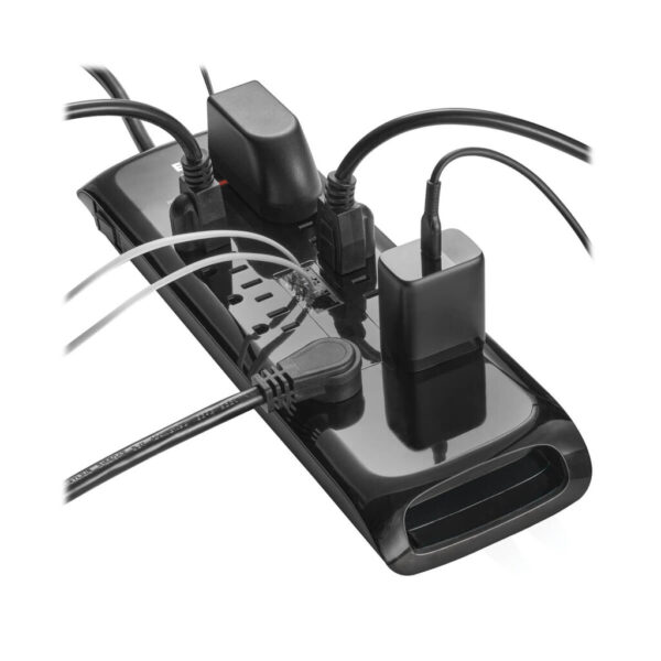 Tripp Lite series Protect It! 10-Outlet Surge Protector, 8 ft. (2.43 m) Cord with Right-Angle Plug, 2395 Joules, Tel/DSL Protection, Black Housing