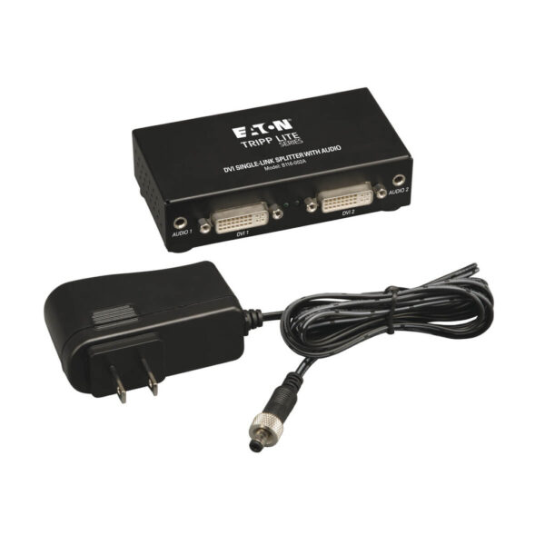 0d1448dca0cdb67dc8f8085b40673ffb Tripp Lite series 2-Port DVI Splitter with Audio and Signal Booster, Single-Link 1920x1200 at 60Hz/1080p (DVI F/2xF), TAA