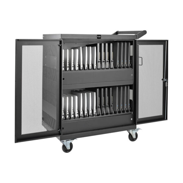 0da99043eb2b9f8ed65e0c3e5eac7fa8 Tripp Lite series Multi-Device Charging Cart, 32 AC Outlets, Chromebooks and Laptops, Wall-Mount Option, Black
