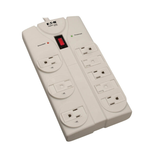 Tripp Lite series Protect It! 8-Outlet Surge Protector, 25 ft. Cord with Right-Angle Plug, 1440 Joules, Diagnostic LEDs, Light Gray Housing - TLP825
