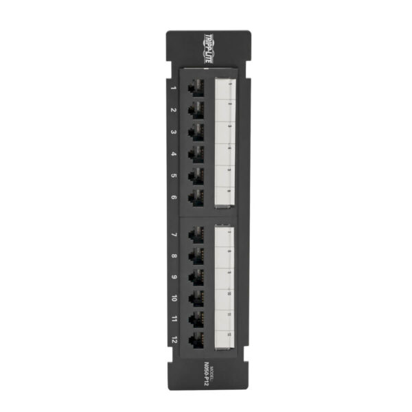 Tripp Lite series Cat5e Wall-Mount 12-Port Patch Panel - PoE+ Compliant, 110/Krone, 568A/B, RJ45 Ethernet, TAA