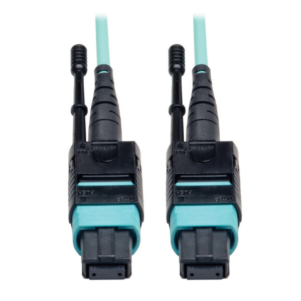0dc6e2f10a9570b6681e1b3777381e50 Tripp Lite series MTP/MPO Patch Cable, 12 Fiber, 40GbE, 40GBASE-SR4, OM3 Plenum-Rated - Aqua, 5M (16 ft.)