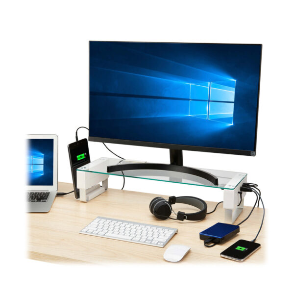 Tripp Lite series Monitor Riser for Desk - Height Adjustable, Glass Top, USB and Audio Ports