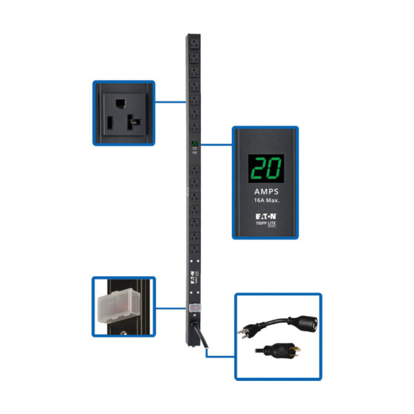 Tripp Lite series 2kW Single-Phase Local Metered PDU, 100-127V Outlets (14 5-15/20R), L5-20P/5-20P adapter, 0U Vertical, 36 in. Height