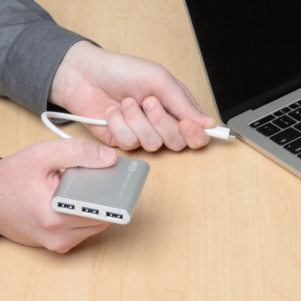 Tripp Lite series 4-Port USB-C Hub, USB 3.x (5Gbps), 4x USB-A Ports, USB Micro-B Power Input, Silver