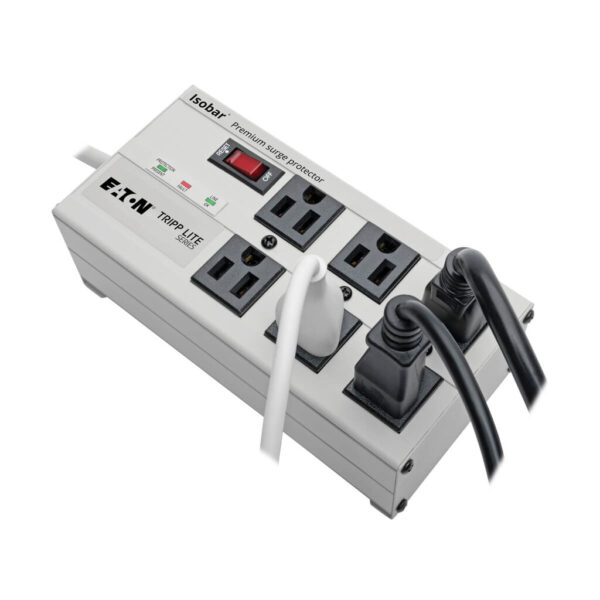 102aa479f45dab3afd3b1e7869347519 Tripp Lite series Isobar 6-Outlet Surge Protector, 6 ft. Cord with Right-Angle Plug, 3330 Joules, Diagnostic LEDs, Metal Housing