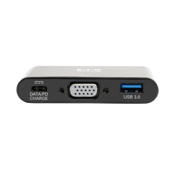 Tripp Lite series USB-C to VGA Adapter with USB 3.x (5Gbps) Hub Ports and 60W PD Charging, Black