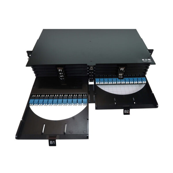 1082f97d9f26f18cd69dd69147716261 Tripp Lite series High-Density Panel Fiber Splice Enclosure - 12 Splicing Cassettes, 288 LC/UPC SM 0.9 mm, 1.5 m Pigtail, 2U Rack