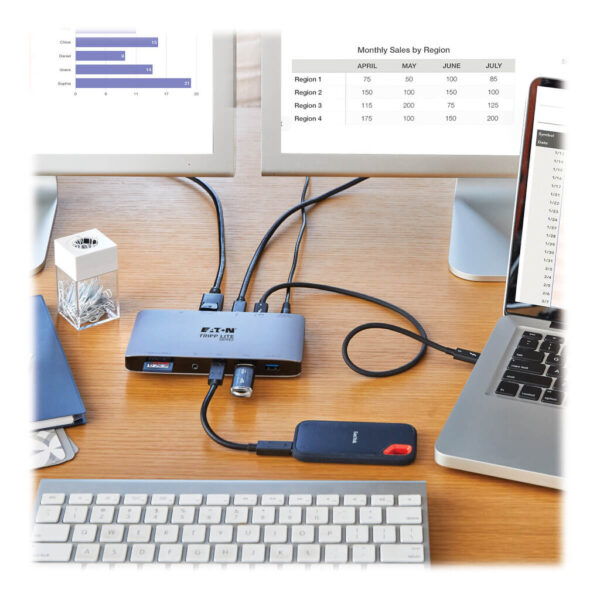 Tripp Lite Thunderbolt 3 Dual-Display Dock, 8K DisplayPort, USB 3.2 Gen 2 10G, USB-A/C Hub, Memory Card, GbE, 60W Charging - MTB3-DOCK-03