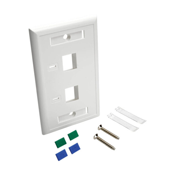 Tripp Lite series 2-Port Keystone Faceplate, Single Gang, ID Labels, White, TAA