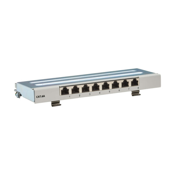 Tripp Lite series Cat6a STP Patch Panel, 8 Ports, DIN Rail or Wall Mount, TAA