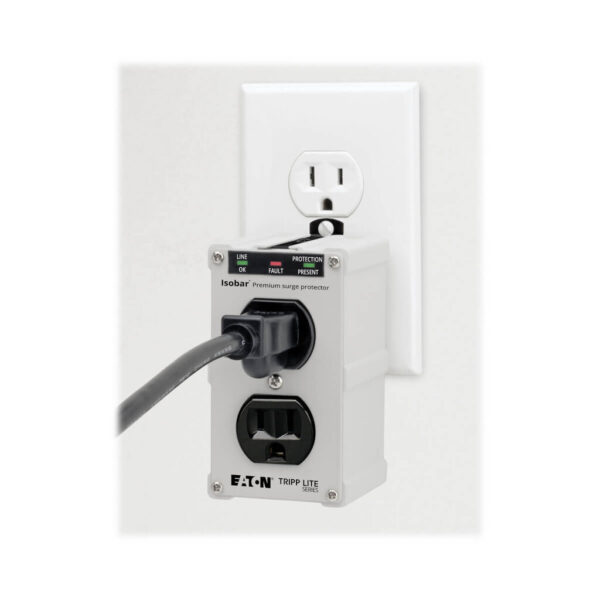 Tripp Lite series Isobar 2-Outlet Surge Protector, Direct Plug-In, 1410 Joules, Diagnostic LEDs, Metal Housing