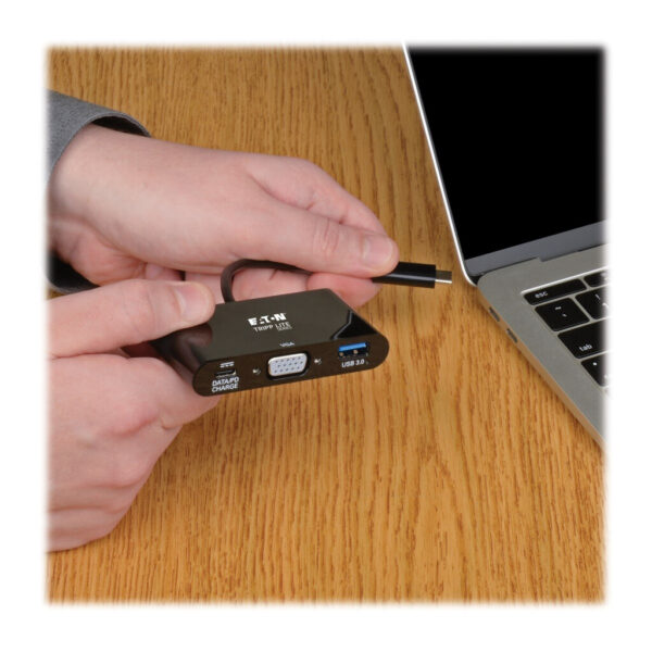 Tripp Lite series USB-C to VGA Adapter with USB 3.x (5Gbps) Hub Ports and 60W PD Charging, Black
