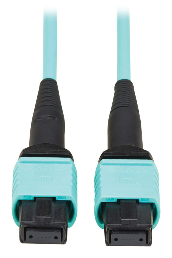 11f7edb6230808ce4dea1a0f64de53e9 Tripp Lite series 40/100/400G Multimode 50/125 OM3 Fiber Optic Cable (8F MPO/MPO-PC F/F), Type-A Polarity, OFNP, Aqua, 30 m (98.4 ft.)