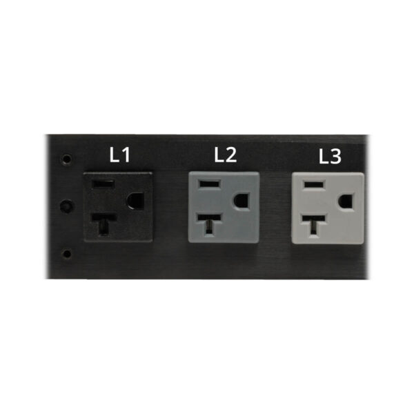 Tripp Lite series 5.7kW 3-Phase Local Metered PDU, 208/120V Outlets (36 C13, 6 C19, 6 5-15/20R), L21-20P, 6 ft. (1.83 m) Cord, 0U Vertical, TAA