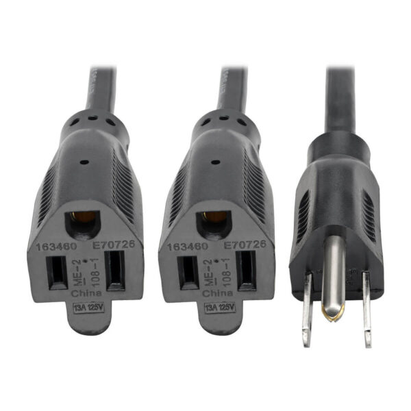 144862e589bb44b15e8d2d19474450ea Tripp Lite series Extension Cord Y Splitter, NEMA 5-15P to 2x NEMA 5-15R - 13A, 120V, 16 AWG, 18-in. (45.72 cm), Black