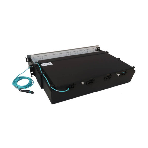 1467437c4a93bec763076b545b7dadec Tripp Lite series Preloaded Fiber Patch Panel, 2U - 32x (12F MTP/MPO-PC to 4x LC Duplex F/F) 8F Trunk Cables, OM4 Multimode, 3 m (9.8 ft.)