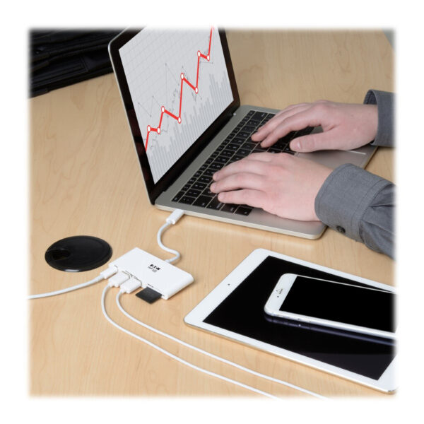 Tripp Lite series USB-C Multiport Adapter, USB 3.x (5Gbps), USB-A/C Hub Ports, Card Reader and 60W PD Charging, White