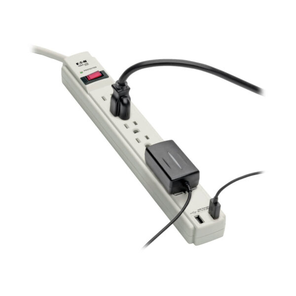 155f5b4ebef7fce2fd9e621eab10c122 Tripp Lite series Protect It! 6-Outlet Surge Protector, 1200 Joules, USB-A & USB-C Charging Ports (4A Total), 6 ft. (1.8 m) Cord, Gray Housing