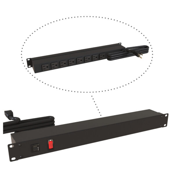1583h8b1bk Hammond 8XREAR 5-15R Rack Outlet Strip