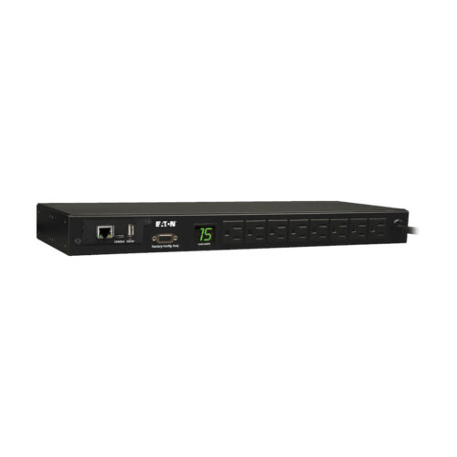 Eaton 1.4kW Single-Phase Monitored PDU with LX Platform Interface, 120V Outlets (8 5-15R), 5-15P, 12 ft. (3.66 m) Cord, 1U Rack-Mount, TAA