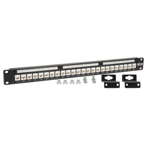 Tripp Lite series 24-Port Cat6/Cat5 Low Profile Feed-Through Patch Panel, 1U Rack-Mount/Wall-Mount, TAA